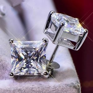 Elegant Unisex 2 CT Princess Cut Diamond Silver Stud Earrings - New in Box!